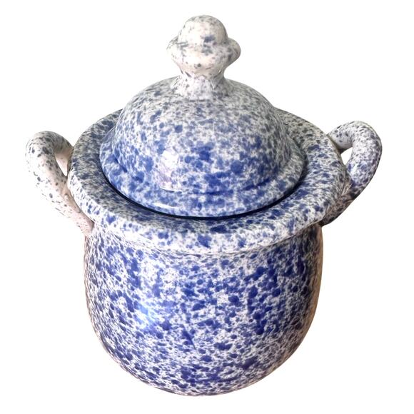 Blue and White Spongeware Loop Handled Canisters-Set of 3-Excellent! - Picture 3 of 9